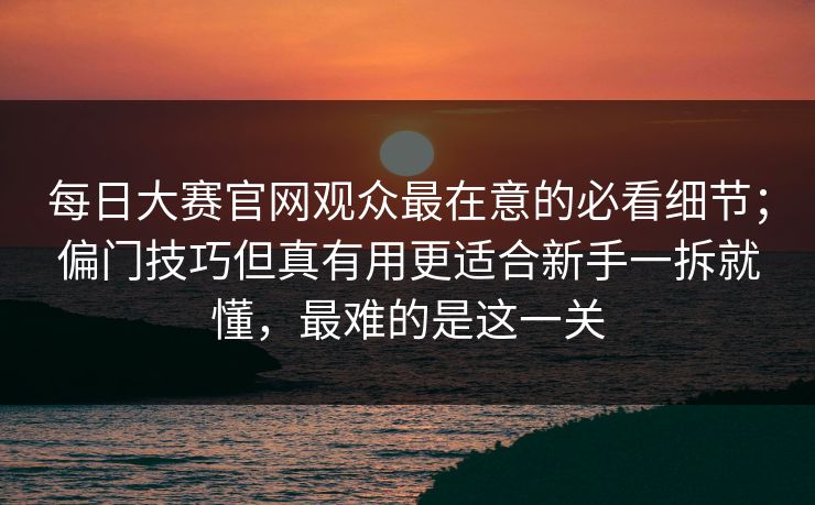 每日大赛官网观众最在意的必看细节；偏门技巧但真有用更适合新手一拆就懂，最难的是这一关